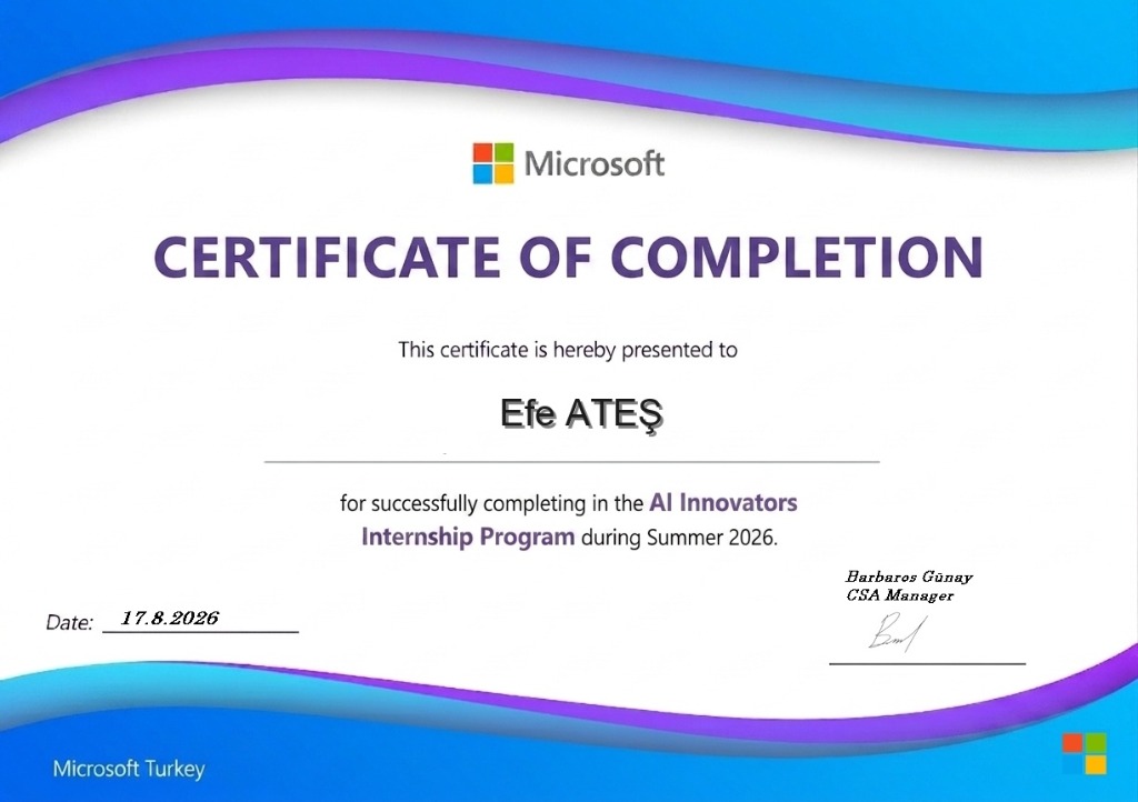 Microsoft AI Innovators Certificate of Completion – Efe Ateş